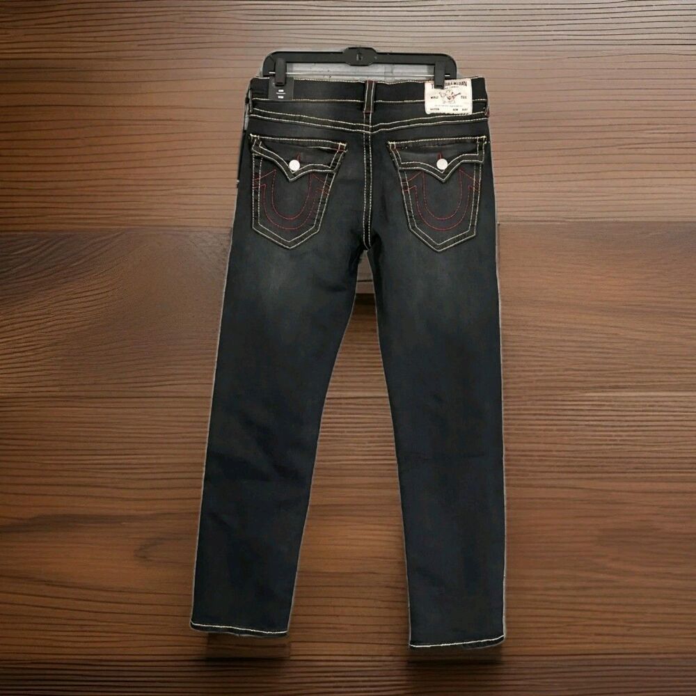 $199 Mens Size 32 True Religion Geno BIG T Flap Relax Slim Jeans Grey Humid Wash
